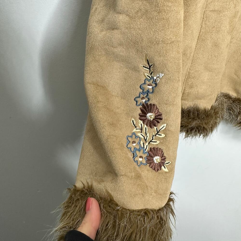 VTG SEVENTY SEVEN penny lane coat tan floral embroidered boho women's size L - Picture 5 of 10